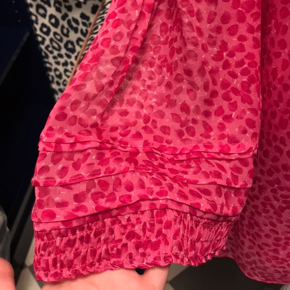 DVF Silk Fuschia Rose Petal Print Blouse - Picture 4 of 8